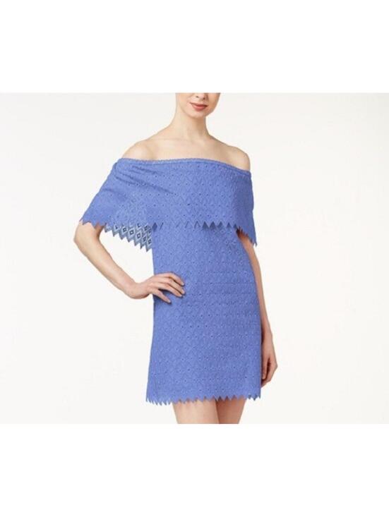 Kensie Dresses & Skirts - NWT Kensie Periwinkle Blue Cotton Lace Eyelet Off-Shoulder Dress Tiered Lined S